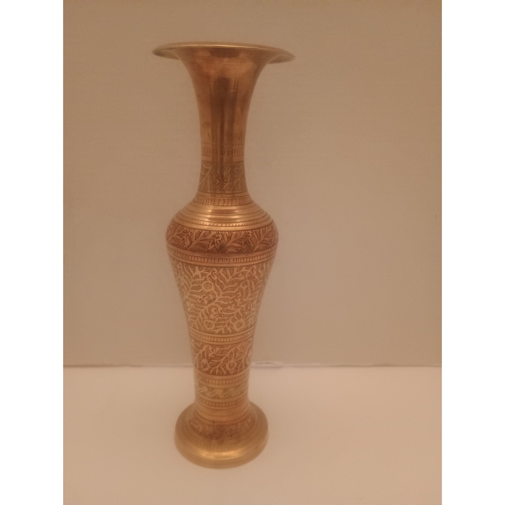 Vintage 10" Brass Etched Flower Vase Home Decor 10"